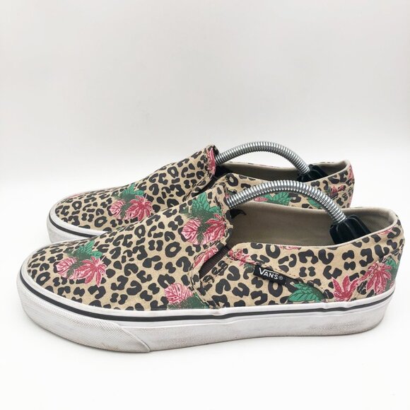 VANS Asher Palm Leopard Print Floral Slip On Sneakers Womens 8.5 - Picture 4 of 11